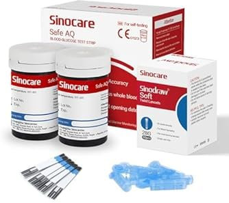 Sinocare Strisce Glicemia, Data di Scadenza Fresco con 50 Strisce e 50 Lancette in mg/dL (AQ Voice & Smart)