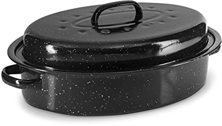 Eternal Living Granite Roasting Pans, Black (15 Oval Roaster Pan With Lid)