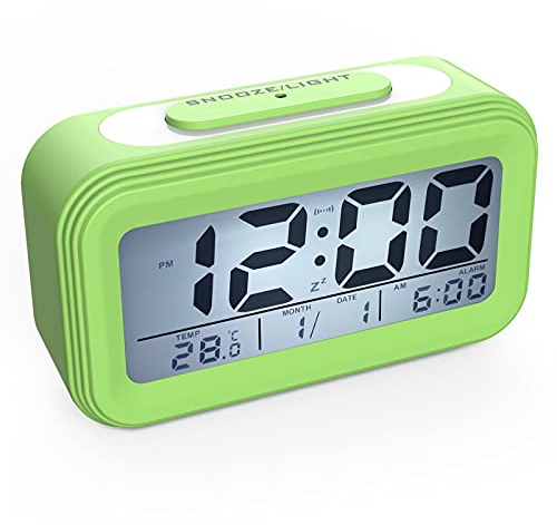 Coolzon Digitale Wecker Batterie, Digitaluhr Wecker Digital mit Großer LED digitalwecker Datum Temperatur Anzeige, Kinderwecker Snooze Reisewecker Nachtlicht, Grün