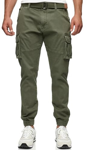Indicode Hommes Kerr Cargo Pants | Pantalon Cargo 98% Coton avec Ceinture Army L