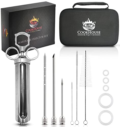 Kit de inyector de carne de acero inoxidable con funda y ventana para parrilla, ahumador y barbacoa, 3 agujas de jeringa de adobo para inyección de salsa, condimento, sabor, inyectores de alimentos