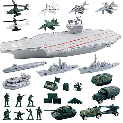 deAO Porte Avions, Maquette de Bateau Militaires Cuirassés Jouets avec VéHicules Militaires, HéLicoptères et Navires, Igurines Militaires, Set Militaire pour GarçOns Filles