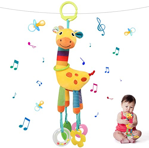 BelleStyle Baby Pram Pushchair Toys, Baby Sensory Toy, Clip On Car Seat Stroller Baby Activity Hanging Plush Soft Toys with Teething Game for Newborn Toddlers Boys Girls 3 6 9 12 18+ Months - Giraffe