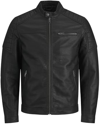 JACK & JONES Mäns konstläderjacka racerförare, svart, M