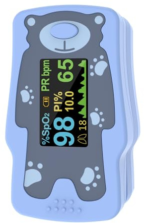 VOLUETH New Version Kids Pulse Oximeter Fingertrip, Blood Oxygen Saturation for Children, Portable Oxygen Meter with OLED Screen Included 2AAA Batteries