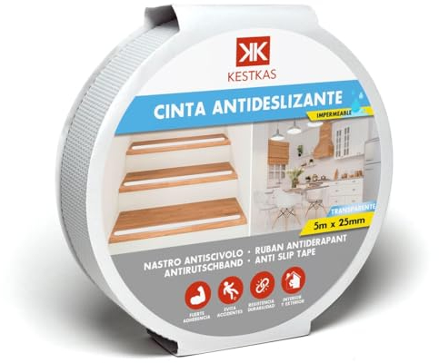KESTKAS Nastro antiscivolo per vasca da bagno e docci 25 mm x 5 m trasparente - per vasca da bagno, doccia e pavimento del bagno - morbido al tatto - previene cadute e conserva l'estetica del tuo