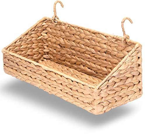 Decorasian Cesto da parete per riporre e organizzare intrecciato in giacinto d'acqua - Organizzatore per parete a griglia o aste e scale - Cestino sospeso con ganci