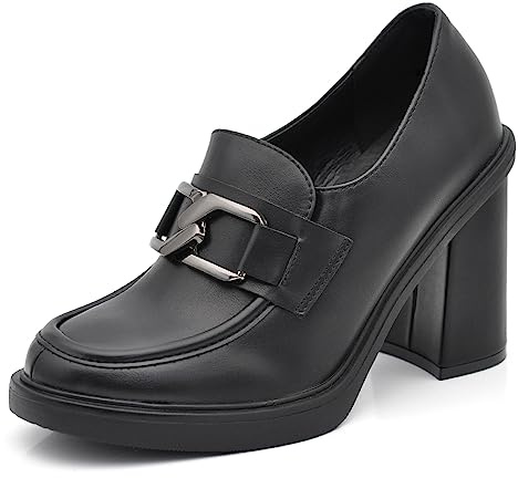 IF Fashion Scarpe Mocassini Décolleté Decollete da Donna con Tacco Largo e Plateau 9821 Nero N.39