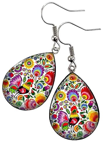 Boucles d'oreilles gouttes fleurs broderies russes folklorique slaves traditionnel
