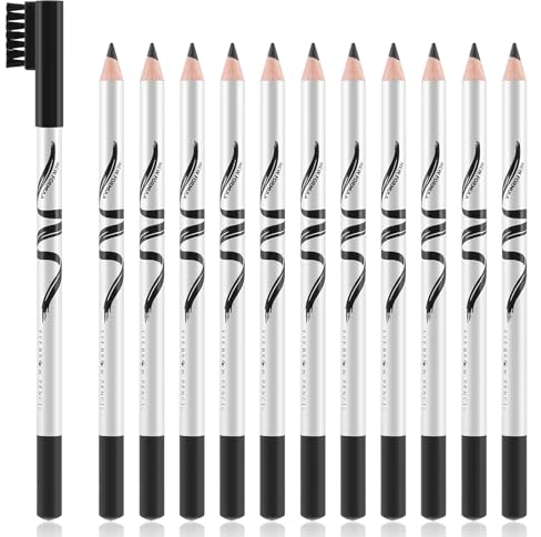 Boobeen 12er Pack Augenbrauenstifte mit weichem Pinsel 2-in-1 natürlicher wasserfester Augenbrauenstift Langanhaltendes Augenbrauen Makeup, Schwarzer Augenbrauenstift