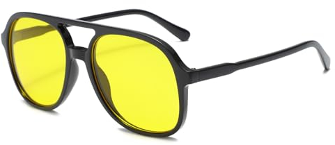 Long Keeper Gafas de Sol Piloto para Hombre Mujer Retro Gafas de Piloto Clasicas 70s Amarillas Gafas de Sol Conducción Nocturna Protección UV400