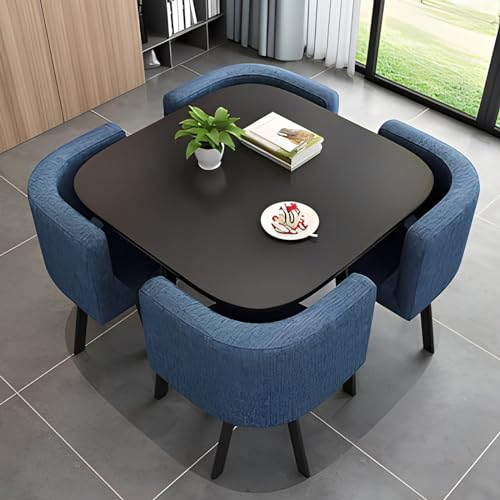 QTQHOME Quadratisches Esstisch-Set mit Stühlen, Küchentisch und 4 Stühlen, moderner Konferenztisch mit Stühlen, Empfangstisch und Stuhl-Kombination, Bartisch-Set aus Holz für 4 platzsparendes