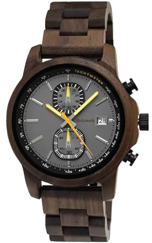 Holzwerk Germany Handgefertigte Designer Herren Uhr Öko Natur Holz Chronograph Armband Analog Quarz Blau Braun Schwarz Datum Holz