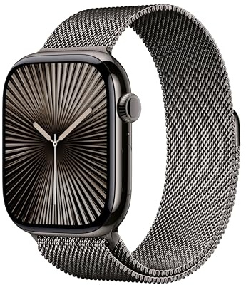 Apple Watch Series 10 GPS + Cellular Smartwatch con caja de titanio Pizarra de 46 mm y Pulsera Milanese Loop Pizarra - Talla M/L. Monitor de entreno, pantalla Retina siempre activa y neutro en carbono