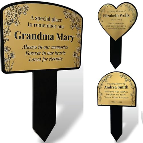 Outdoor Personalised Garden Memorial Stake Plaque - Forget-me-not flower design - Send us your text and we will design for you! (Medium Classic Gold)