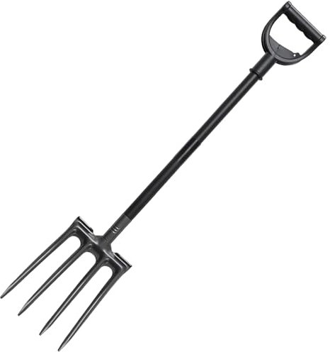 Horquilla de Pala, 127cm Horquilla de Excavación de Jardín de Acero de 4Dientes con Mango en D de Metal, 28cm Cabeza Forjada, Ideal para Suelos Duros y Trasplantes/Negro