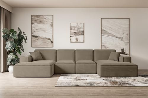 ALTDECOR Ecksofa in U-Form Corner Sofa Bett Eckcouch Couch L-Form Wohnlandschaft Cauchsofa Sierra-U - 349x169x80 cm Braun