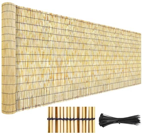 KireiBamboo Natürlich Schilfrohr-Zaun Sonnenschutz Sichtschutzmatte Balkon Durchscheinend Rollzaun Mit Bändern Zur Einfachen Montage Anpassbar Für Zuhause Balkon Hinterhof Terrasse Garten(Natural)