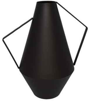 Jarrón Decorativo Moderno, Metal Negro Mate, 18x26x30 cm, Diseño Geométrico con Asas
