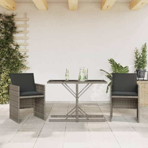 Homgoday 3-TLG. Bistro set med kudde grå poly rotting trädgårdsbord med stolar, balkongmöbler, sittgrupp med balkongbord, trädgårdsuppsättning bistroset för trädgård, balkong