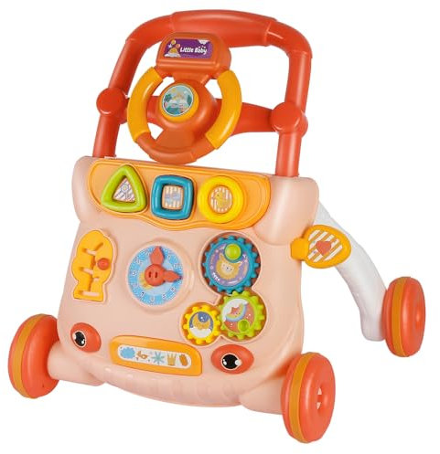 Lauflernhilfe für Babys, Laufwagen, Lauflernhilfe für Babys mit Musik-Player, stoßdämpfendes Rad, Geschenk ab 6 Monaten (36 x 34 x 42 cm, Rosa)