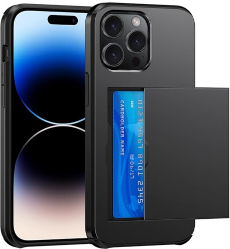 SZSSZSM Plånbok för iPhone 14 Pro Fodral med Korthållare, Svart | Dubbelbottnad, Militärklassat Skydd, Stötsäkert, Dolda Kortplatser, Tunn och Exakt Passform Skal