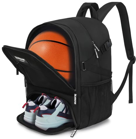ELVINAM Mochila Baloncesto Unisex con Compartimento para Balón y Zapatillas - Mochila Deportiva Grande Impermeable para Mujer, Hombre, Jóvenes y Adultos - Ideal para Entrenamientos, Colegio y Gimnasio