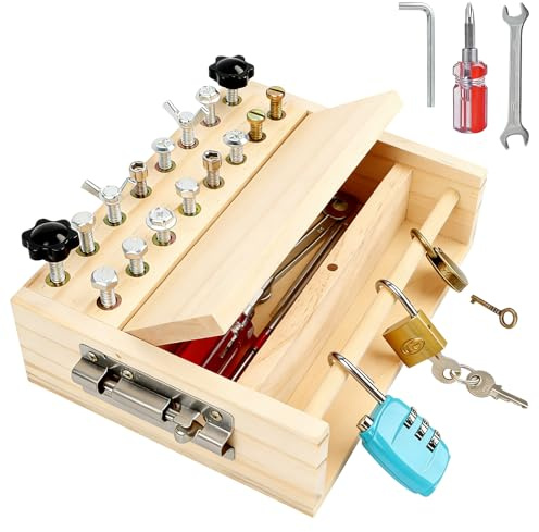 MFUSUL Juguetes Montessori Niños 3 Años, Juguetes de Madera con Cerradura y Llave, Juego Herramientas Niños, Juegos Educativos Regalo Niña Niño 3 4 5 6 Años