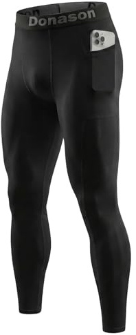 Donason Pantaloni a Compressione da Uomo Traspirante Running Leggins Uomo con Tasche, Lunghi e Traspiranti Asciugatura Rapida Sportivi Calzamaglia per Corsa Calcio Basket Allenamento Ciclismo Jogging