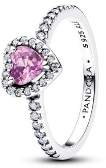 PANDORA Anello da donna in argento con cuore in rilievo, lilla chiaro 198421C12, 54, Argento sterling, Zirconia cubica