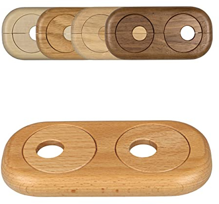 FUX 5 Stück Doppel Heizungsrohr Rosette, Rohrabstand variabel, 15mm - 22mm, Rohrabdeckung, Abdeckrosetten, Verkleidung, Heizkörper Rosetten, Holz, Parkett, Holzrosetten (19mm, Buche)