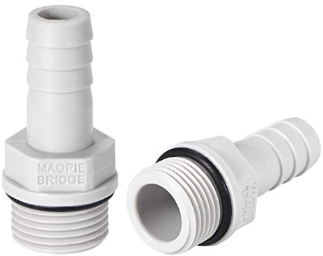 sourcing map Conector Manguera de Lengüeta, Racor Manguera Recto de PVC, Púa de 10mm DI, Rosca Macho 3/8G, Adaptador Manguera Tubo de Aire Gas Agua, 2 Piezas
