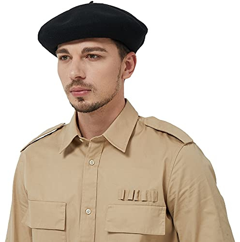 JH JOEJERRY Wool French Beret Hat for Men & Women -Solid Color Military Style Unisex Cap Large Size Black