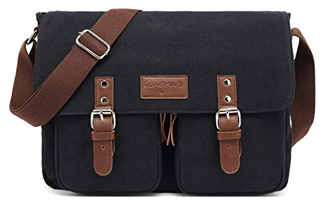 FANDARE Vintage Umhängetasche Segeltuch Schultertasche Erweiterbar Crossbody Bag Herren Damen Reise Business Messenger Bag passen 10.9 inch Tablet Canvas Tasche Schwarz