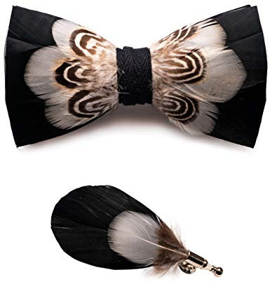 JEMYGINS Noeud Papillon Homme Rose blanc en Plume en Plume Fait Main et Broche Ensemble Compris boîte