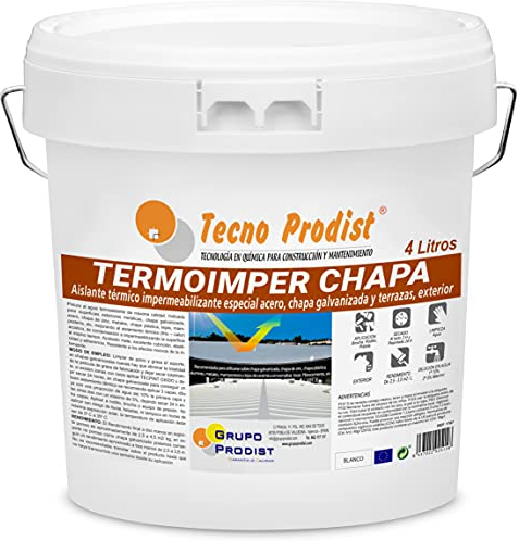 TERMOIMPER CHAPA de Tecno Prodist - 4 litres (blanc optique) peinture à l'eau isolante thermique extérieure - Spécial acier, tôle galvanisée et terrasses - Isole chaleur et froid