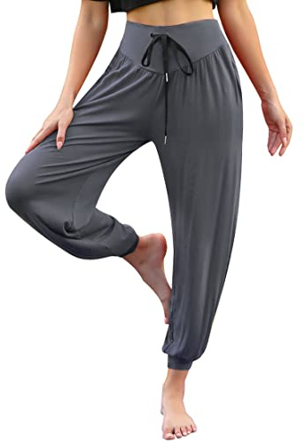 Terecey Pantalon Sarouel Femme Sport Taille Haute Bouffant Pants pour Pilate Hippie Yoga Fitness Danse