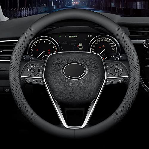 Carodi New Nappa Leather Car Steering Wheel Cover, Fashion Anti-Slip Leather Car Interior 15 Inch (approx. 38cm) Universal (Black)
