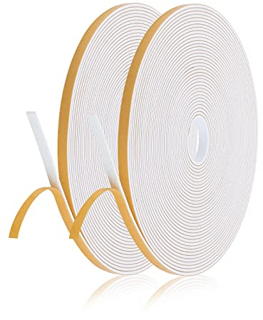 Prasacco 2 Rollen Dichtungsband Selbstklebend, 6mm (B) x 1.5mm (D) Gummidichtung Schaumstoff Klebeband Moosgummiband für Tür Fenster Bad, Anti Kälte-Wind Lärm und Kollision (Weiß, 10m lang pro Rolle)