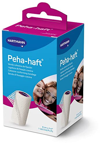 Peha-haft benda coesiva di fissaggio estensibilità 100%, bianco, 8cm x 4m, 1 unità