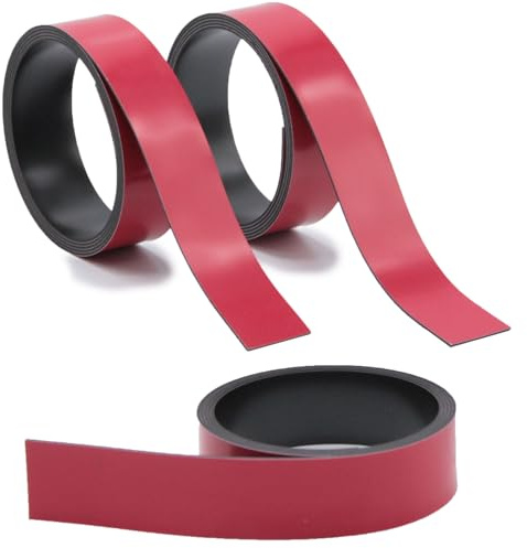 Mag253 - 3 strisce magnetiche rosse – circa 2 cm x 1 m nastro magnetico per segnare su lavagne bianche, scaffali di magazzino, calendario – facile da tagliare – etichette magnetiche