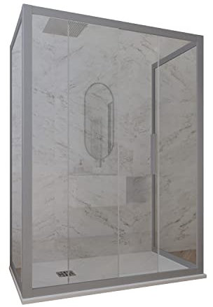 Mampara de ducha 3 lados deslizante 80x140x80 CM de PVC Plata H 200 Vidrio Transparente mod. Deco Trio