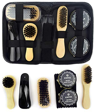 Frdun Kit d'entretien de chaussures pour chaussures de voyage, avec étui élégant en cuir synthétique pour homme