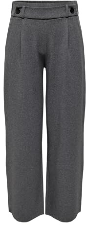 JdY Jdygeggo Women's Long Trousers JRS Noos Pleated Trousers, Medium Grey Melange/Detail: Black Buttons, XL / 32L