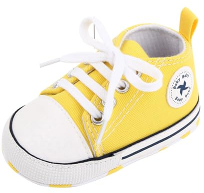Unisex Baby Girls Boys Shoes Infant Soft Sole Canvas Newborn First Walkers High Top Anti-Slip Sneakers (a1/BrightYellow, Infant,0_6Months)