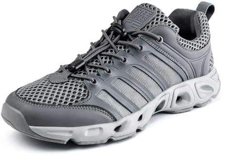 FREE SOLDIER Men's Water Shoes Quick Dry Sports Hiking Breathable Lightweight Shoes Outdoor Mesh Training Walking Travel Trekking Sneakers(Grey 8.5)