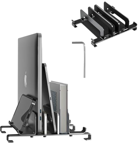 Qivine Notebook stativ, laptopstativ laptophållare skrivbord vertikalt, 3-i-1 platsbesparande laptophållare kontorstillbehör för MacBook, vertikal laptoptillbehör för arbetsrum