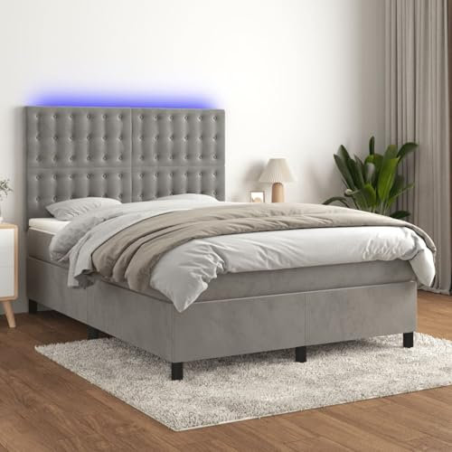 qohoio Boxspringbett mit Matratze & LED Bett Boxspringbett Bett Mit Matratze Polsterbett Schlafzimmer MöBel Hellgrau 140x200 cm Samt - 3136365