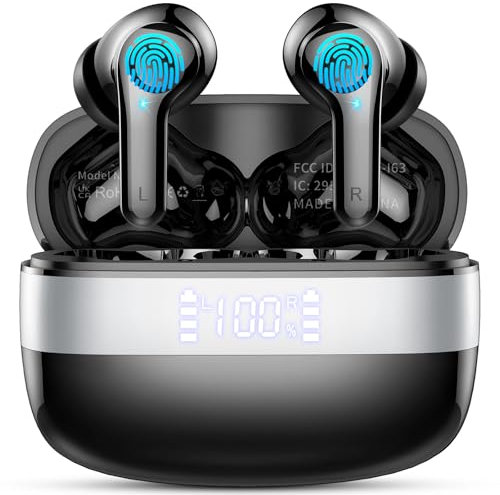 Auriculares inalambricos bluetooth 5.3 con sonido envolvente HIFI, 4 micrófonos ENC, pantalla LED, 40 horas de reproducción, Impermeables IPX7, Cascos inalambricos bluetooth para iOS y Android.