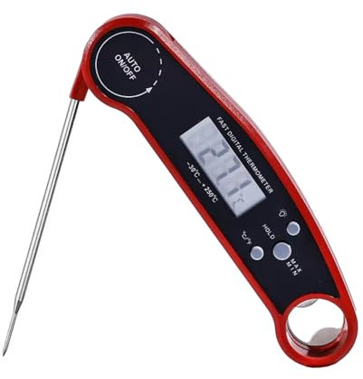 Greenfields Digital Meat Thermometers for Kitchen, IP65 Waterproof Food Thermometer with Temperature Probe, Oven BBQ Grill Roast, Instant Read Cooking Thermometer with Large LCD Sugar Jam Oil (Red)
